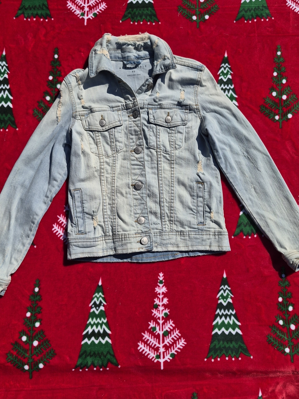 Girls Light Wash Distressed Denim Jacket - Light Blue
